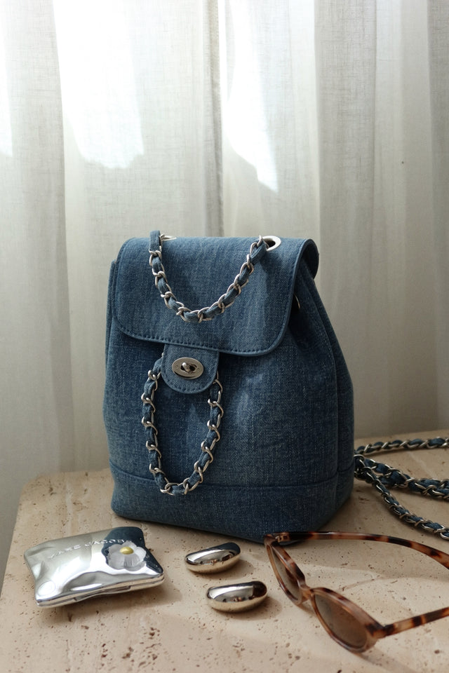 chain strap mini backpack Kelly Denim – MISS LOLA dress Adjustable padded nylon straps How to add a Color:Black/Gun