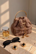 Monae Faux Fur Ring Handle Bucket Bag – Taupe