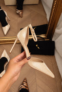 Selena Pointed Toe Ankle Strap Pumps – Gold