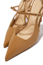 Load image into Gallery viewer, Hazel Snake Textured Pointed Toe Slingback Pumps - Tan
