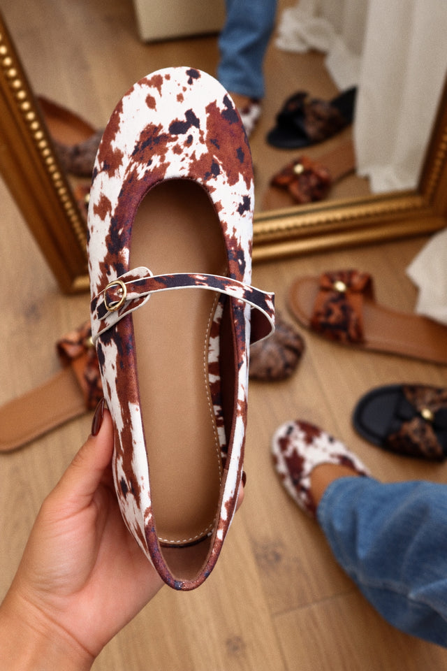 Load image into Gallery viewer, Nessa Mary Jane Ballet Flats - Cow Print
