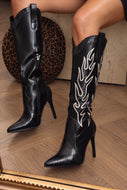 Dolly Western Stiletto Boots – Black
