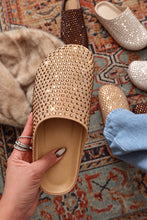 Load image into Gallery viewer, Belinda Rhinestone Mule Flats – Tan
