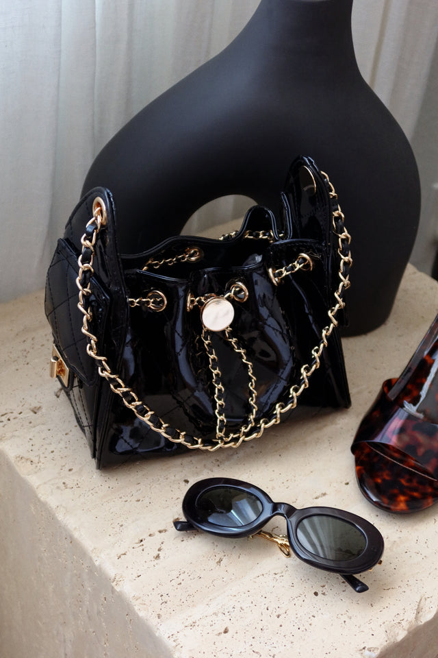 Load image into Gallery viewer, Shantel Quilted Patent Shoulder Bag - Black
