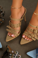 Load image into Gallery viewer, Nisey Buckle Stiletto Mules - Khaki
