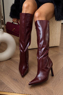 Monique Pointed Toe Knee High Stiletto Boots – Wine