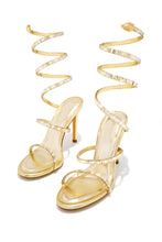 Load image into Gallery viewer, Amira Rhinestone Wraparound Strappy Heels - Gold
