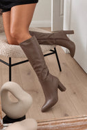 Fine Time Block Heel Knee High Boots - Taupe