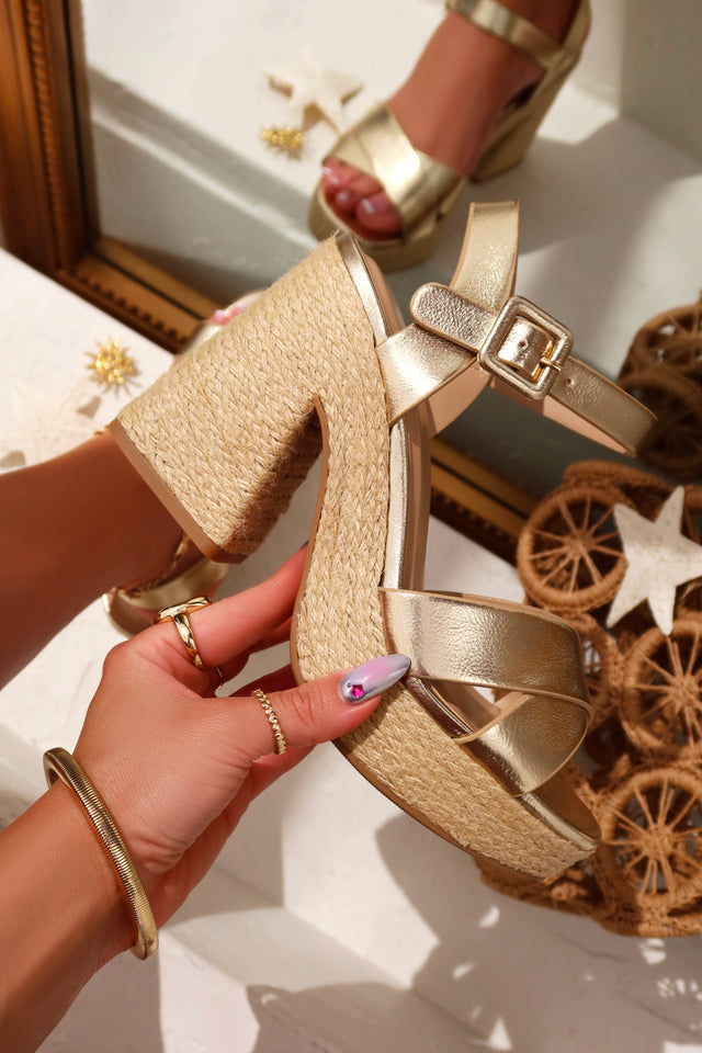 Load image into Gallery viewer, Xoch Platform Espadrille Heels - Gold
