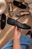 Hannah Mary Jane Ballet Flats – Black