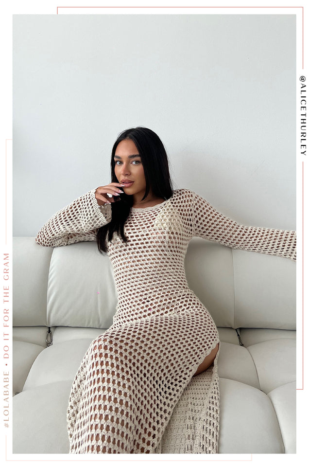 Load image into Gallery viewer, Nude Crochet Maxi Dress Coverup

