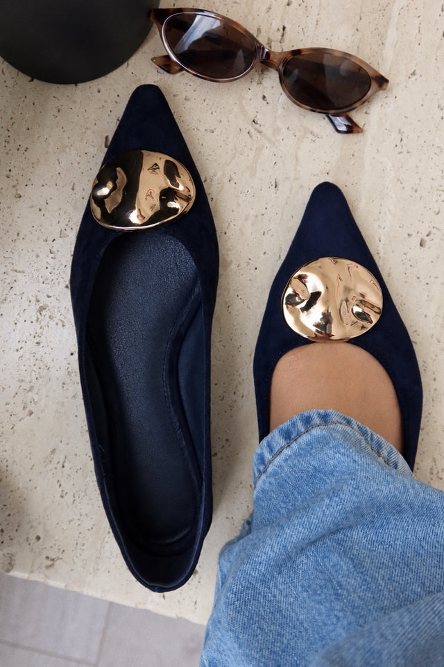 Load image into Gallery viewer, Nicole Pointed Toe Flats - Navy Blue
