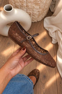 Lacey Lace Mary Jane Ballet Flats – Brown