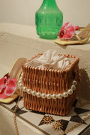 Nights In Tulum Faux Pearl Handle Bamboo Bag - Natural