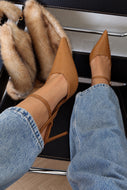 Hazel Snake Textured Pointed Toe Slingback Pumps - Tan