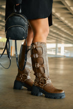 Load image into Gallery viewer, Alix Knee High Buckle Combat Boots- Brown
