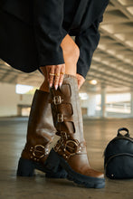 Load image into Gallery viewer, Alix Knee High Buckle Combat Boots- Brown
