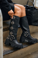 Load image into Gallery viewer, Alix Knee High Buckle Combat Boots - Black
