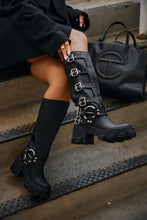 Load image into Gallery viewer, Alix Knee High Buckle Combat Boots - Black
