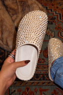 Belinda Rhinestone Mule Flats – Nude