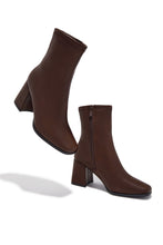 Load image into Gallery viewer, Lucia Square Toe Block Heel Ankle Boots – Brown
