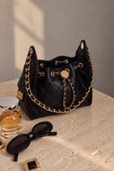 Shantel Quilted Chain Shoulder Bag - Black