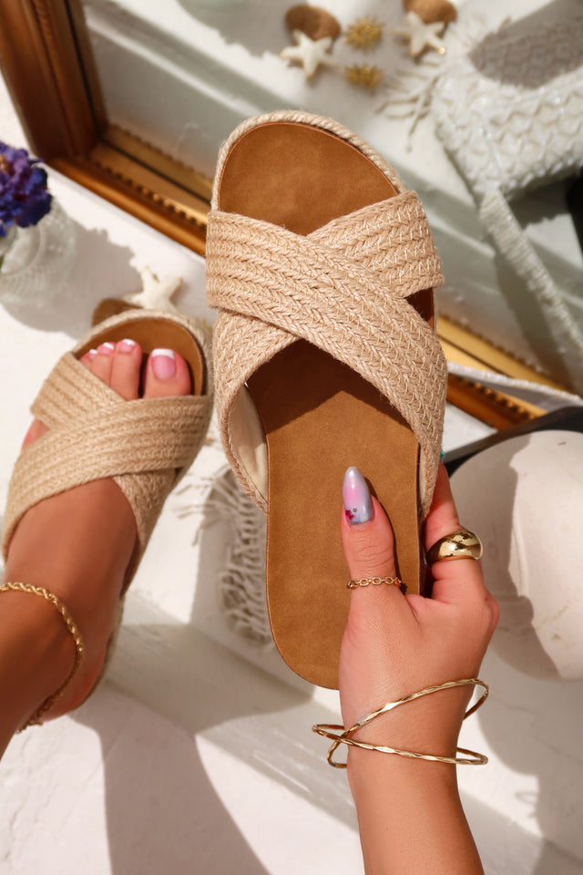 Load image into Gallery viewer, Palm Beach Raffia Platform Slip On Sandals - Natural
