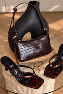 Trisha Croc Shoulder Bag – Brown