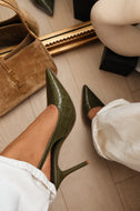 Raven Croc Slingback Heels - Olive