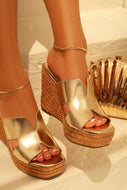 Bella Raffia Platform Wedges - Gold