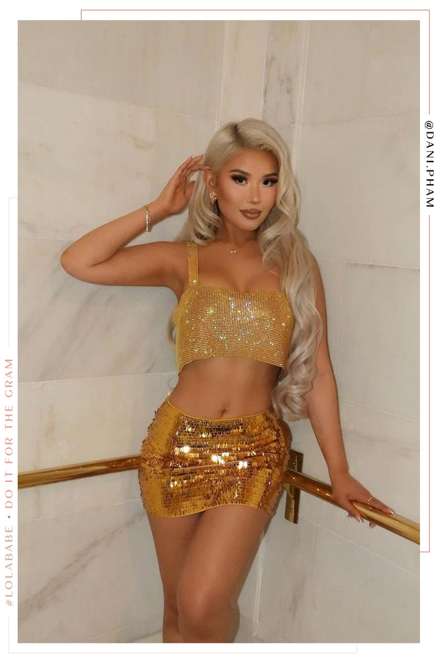 Miss Lola Cora Gold High Waist Mini Skirt MISS LOLA