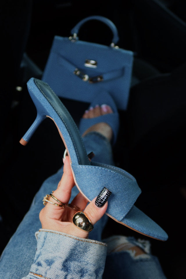 Myra Mid Heel Mules - Denim