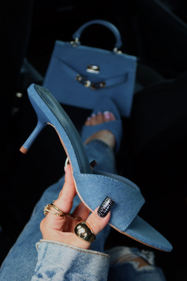 Myra Mid Heel Mules - Denim