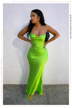 Load image into Gallery viewer, Bright Lime Green Satin Dress
