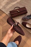 Jane Perforated Mary Jane Flats – Brown