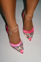 Load image into Gallery viewer, Pink Embellished Heels worn by Female Model

