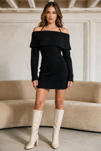 Load image into Gallery viewer, Danni Off The Shoulder Knit Sweater Mini Dress – Black
