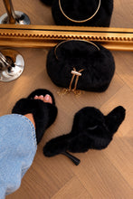 Load image into Gallery viewer, Monae Faux Fur Knotted Heel Mules – Black
