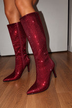 Load image into Gallery viewer, Sandra Rhinestone Knee High Boots - Wine
