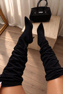 Angelina Over The Knee Slouch Boots – Black