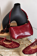 Trisha Croc Shoulder Bag – Wine