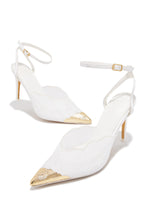Load image into Gallery viewer, Charlotte Lace Pointed Toe Ankle Strap Pumps - White
