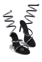 Load image into Gallery viewer, Amira Rhinestone Wraparound Strappy Heels - Black
