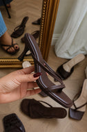 Elena Mid Heel Mules - Brown PU