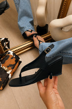 Load image into Gallery viewer, Shelly Thong Slingback Mid Heel Wedges - Black
