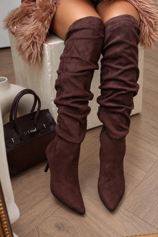 Load image into Gallery viewer, Angelina Over The Knee Slouch Boots – Brown
