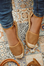 Load image into Gallery viewer, Women Wearing Tan Lace Up Espadrille Flats
