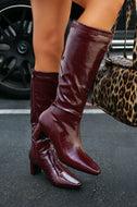 Lisa Knee High Block Heel Boots - Wine