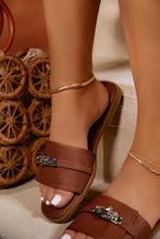 Load image into Gallery viewer, Women Wearing Tan Slip On Sandals
