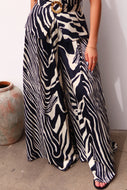 Zandaya Pleated Wide Leg Trousers - Zebra